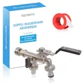 Produktbild: Bächlein Universal Doppel Auslaufhahn für den Garten [anthrazit] zum Abschließen inkl. 2 Schlauchanschlüssen - edler abschließbarer Doppelwasserhahn mit 1/2 Zoll Anschluss und 3/4 Zoll Adapter
