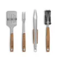 Produktbild: BURNHARD Grillbesteck-Set 4-TLG. 42 cm, Akazienholz Edelstahl, Grillzubehör mit Grillzange, Grillwender, Fleischgabel und Grillbürste mit extra-Langen Holzgriffen und Aufhänge-Ösen