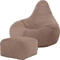 Produktbild: icon Sitzsack Bean Bag Dalton mit Hocker, Mocha, Cord, Groß, Sitzsäcke Für Das Wohnzimmer, Schlafzimmer, Sitzsack-Sessel Für Erwachsene - Hergestellt in Deutschland