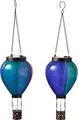 Produktbild: Northpoint LED Solar Laterne Heißluftballon Windlicht Kunststoff Garten Dekoration Solarpanel (2er-Set Lila Blau Türkis Blattmuster)
