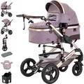 Produktbild: Daliya® BAMBIMO 2in1 Kinderwagen mit Airless-Rädern, leichtem Aluminiumrahmen & 2in1-Babywanne/Sportsitz – Kombi-Kinderwagen, Buggy & Stroller,... - Rosa/Gold