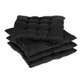 Produktbild: Relaxdays Stuhlkissen 4er Set, 38x38 cm, Sitzkissen mit Bändern, Indoor & Outdoor, Polyesterbezug, Stuhlpolster, schwarz