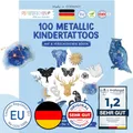 Produktbild: Papierdrachen 100 Metallic-Tattoos für Kinder - Hautfreundliche Kindertattoos Sonne, Mond und Sterne - Glitzer Tattoo - Geburtstagsmitgebsel - Für Jungen und Mädchen - in Deutschland hergestellt