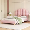 Produktbild: Flieks Jugendbett 90x200cm mit Lattenrost, Kinderbett Polsterbett mit Kreisvliesbezug, Einzelbett Holzbett Klassisches Bett, Rosa