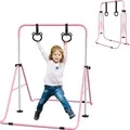 Produktbild: HOMCOM Kinder Gymnastik Turnreck 5-stufige höhenverstellbar Reckstange Reckanlage mit Gymnastikringen für Indoor bis 50 kg belastbar Stahl Rosa - Rosa