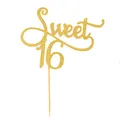 Produktbild: Oblique Unique® Torten Kuchen Topper Aufsatz Sweet 16 Geburtstag Deko - Gold mit Glitzereffekt Muffin Cupcake Dekoration