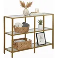 Produktbild: Relaxdays Konsolentisch, Hxbxt: 73 X 100 X 30 Cm, Metall, Glas, Schmale Konsole Flur, Flurtisch Mit 3 Ablagen, Gold