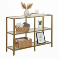 Produktbild: Relaxdays Konsolentisch, HxBxT: 73 x 100 x 30 cm, Metall, Glas, schmale Konsole Flur, Flurtisch mit 3 Ablagen, Gold