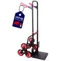Produktbild: PROREGAL Klappbarer Profi-Treppensteiger TAURUS 150 | HxBxT 110x45x61cm | Traglast  150kg | Stahlrahmen | Rot-Schwarz | Sackkarre Transportkarre