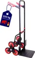 Produktbild: Klappbarer Profi-Treppensteiger TAURUS 150 mit | Traglast 150kg | HxBxT 110x45x61cm | Stahlrahmen, ergonomische Griffe, pannensichere Vollgummibereifung | Rot-Schwarz | Sackkarre Transportkarre Staplerkarre