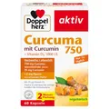 Produktbild: Doppelherz Curcuma 750 mit Curcumin + Vitamin D3 1000 I.E. – Vitamin D unterstützt die normale Funktion des Immunsystems – 60 Kapseln