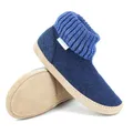 Produktbild: Hüttenschuh Dakota aus Mulesing-freier Schaf-Schurwolle – Handgefertigte Hausschuhe aus Wollfilz für Damen & Herren Größe EU 36-47 – Mit hohem Strickbund & gepolsterter Ledersohle Dunkelblau, 42