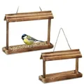 Produktbild: Vogelfutterhaus 2er Set, Geflammtes Holz, Zum Aufhängen, Hxbxt: 23,5 X 31,5 X 8 Cm, Vogelfutterstation, Natur - Relaxdays