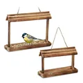 Produktbild: Relaxdays Vogelfutterhaus 2er Set, geflammtes Holz, zum Aufhängen, HxBxT: 23,5 x 31,5 x 8 cm, Vogelfutterstation, Natur