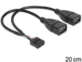 Produktbild: USB Kabel 2x A Buchse auf USB Pfostenstecker 10pin 20cm