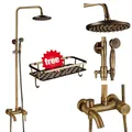 Produktbild: Regendusche Duschset Duscharmatur Dusche Duschsäule Duschstange, Antike Messing