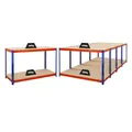 Produktbild: PROREGAL Mega Deal 5X Profi Werkbank Strong Beast, HxBxT 90x150x60cm mit Fachlast 500kg, 2 Ebenen, Blau-Orange, Werktisch Arbeitstisch Steckmontage Packtisch