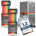 Produktbild: Travely® Premium Koffergurt - Besonders Auffällig & Sicher - Inkl. 2 Namensschildern - Kofferband ideal über Kreuz - [2er Set] - Bunt