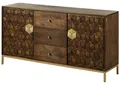 Produktbild: MASSIVMOEBEL24.DE | Diamond Sideboard im Art déco Stil aus Massivholz #222 | Mangoholz - braun geölt | 146x40x77 cm | 4 Fächer, 2 Türen, 3 Schubladen | Sideboard Schrank