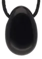 Produktbild: Schwarzer Obsidian Tropfenanhänger mit Baumwollband gebohrt | Edelstein Schmuck