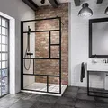 Produktbild: Schulte D369106 68 1660 Duschwand Alexa Style 2.0 Walk In Black Style, 90 x 200 cm, 6 mm Sicherheitsglas Dekor Atelier 1 fixil beschichtet, schwarz matt, Montage auf Duschwanne oder Fliese