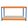 Produktbild: S-Rax 2-stufige Werkbank 150cm x 60cm x 90cm | 300kg/Regal & 6 verstärkte Stützbalken | Werkstatttisch Arbeitstisch | Stahl, Spanplatte & Gummifüße [Schraubenlos & Verstellbare Regalanordnung]