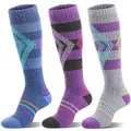 Produktbild: Welwoos Merino Wollsocken Skisocken Warme Thermosocken Dicke Thermo Wintersocken für Damen Herren Winter Geschenke Ski Socken 3 Paare(Blau/Lila/Grau,L)