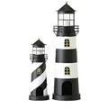Produktbild: Laterne Faro Windlicht Leuchtturm H 46-73 cm schwarz weiß Metall 2er Set