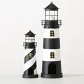 Produktbild: Laterne Leuchtturm Windlicht weiß/schwarz Eisen H 46 + 72 cm 2er Set