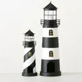 Produktbild: Laterne Leuchtturm Windlicht weiß/schwarz Eisen H 46 + 72 cm 2er Set