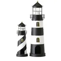 Produktbild: 2er Set Windlicht Laterne Leuchtturm schwarz-weiss Höhe 46 und 73 cm aus Metall