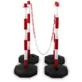 Produktbild: Bituxx 4 Absperrpfosten Kettenpfosten Begrenzungspfosten Personenleitsystem mit 3x 1,50m Kette Kunststoff Rot / Weiß