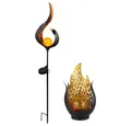 Produktbild: GLOBO LIGHTING LED Solarleuchte, LED-Leuchtmittel fest verbaut, Warmweiß, Solarlampe Außenlampe Gartendeko Flammen Design Erdspieß LED 2er Set