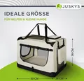 Produktbild: Juskys Hundetransportbox Lassie S (beige) faltbar - 34 x 50 x 36 cm - Hundetasche mit Decke, Tasche & Griffen – Stoff Transportbox für Hunde