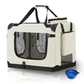 Produktbild: Juskys Hundetransportbox Lassie S faltbar & tragbar 34x50x36 cm mit Decke, Tasche & Griffen - Faltbare Transportbox für Hunde, Katzen & Haustiere - Oxford Stoff Hundebox Auto Hundetasche - Beige