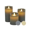 Produktbild: La Casa Candela Lights »Melted Look« LED Echtwachs-Kerzen 3er-Set Grau / mit Fernbedienung