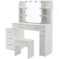 Produktbild: Thanaddo Schminktisch Schminktisch mit Schiebespiegel, 5 Schubladen und offenen Regalen (1 x Schminktisch; 1 x Hocker; 1 x Anleitung), 5 Schubladen, 4 offene Regale, großes Fassungsvermögen weiß