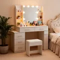 Produktbild: Schminktisch mit Spiegel 3 Lichtfarben LED-Beleuchtung 6 Schubladen Frisiertisch