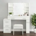 Produktbild: Schminktisch mit spiegel und hocker Beleuchtung 3 Schublade Frisiertisch Weiß