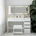 Produktbild: Schminktisch mit spiegel und hocker Beleuchtung 5 Schublade Frisiertisch Weiß