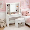 Produktbild: Schminktisch mit LED-Beleuchtung Kosmetiktisch mit Schublade Hocker Spiegel Weiß
