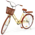 Produktbild: THUNDER VOLTOURI Citybike 28 Zoll Damenfahrrad – Retro Fahrrad mit Korb & Gepäckträger, Stahlrahmen 17”, 1 Gang, V-Brake & Rücktrittbremse, Schutzbleche, Ständer, (GELB)