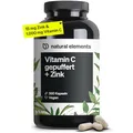 Produktbild: natural elements Vitamin C - 360 Kapseln - Hochdosiert mit 1000mg + 15mg Zink - Pflanzlich fermentiert & gepuffert (pH-neutral, säurefrei, magenschonend) - vegan, laborgeprüfte Qualität