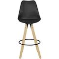 Produktbild: 2er Set Barhocker Retro Skandi Stoff Holz Lehne Barstühle Tresenhocker Schwarz
