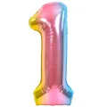 Produktbild: Luftballon 1. Geburtstag Zahl 1 Mehrfarbig Pastell XXL Riesen Folienballon 100cm Geburtstagsdeko Ballon Zahl Deko zum Geburtstag. Fliegt mit Helium.