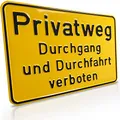 Produktbild: Betriebsausstattung24 Hinweisschild „Privatweg Durchgang und Durchfahrt verboten“ - Zur Grundbesitzkennzeichnung - Weg- & Straßenkennzeichnung - Aluminium - Signalgelb