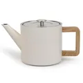 Produktbild: Teekanne 1.1 L Edelstahlkanne creme-weiss doppelwandig Filter & Holzoptik-Griff