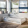 Produktbild: Kinderbett Bodenbett 90x200 cm mit Rausfallschutz & Lattenrost in weiß Mädchen Jungen Bett Jugendbett Einzelbett 90x200 cm von 4. bis 18. Lebensjahr