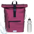Produktbild: Elephant Rucksack Herren Plane Time Bag Kurierrucksack Roll-Top Fahrradrucksack Sport Fitness Damen 23 Liter A4 12821 + Flasche (Red Metallic 13074)
