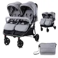 Produktbild: Lorelli Zwillingskinderwagen Duo, Zwillingsbuggy klein faltbar für 2 Kinder, sehr leicht, Zwillingswagen nebeneinander, Geschwister Kinderwagen kompakt zusammenklappbar, hellgrau